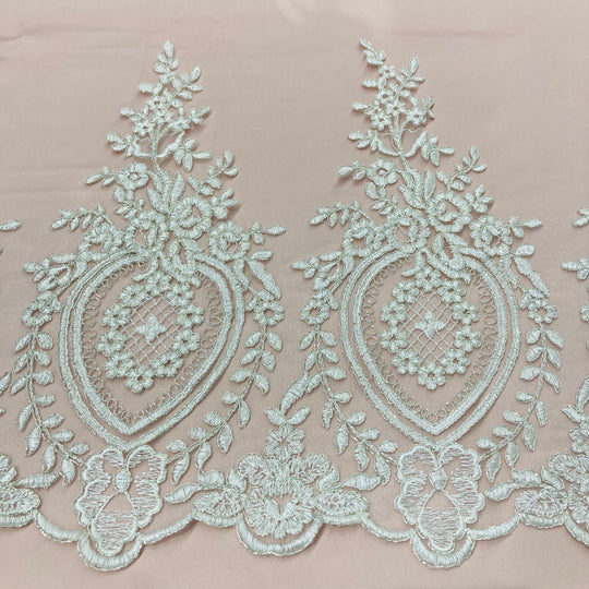 Corded Lace Trimming Embroidered on 100% Polyester Net Mesh | Lace USA