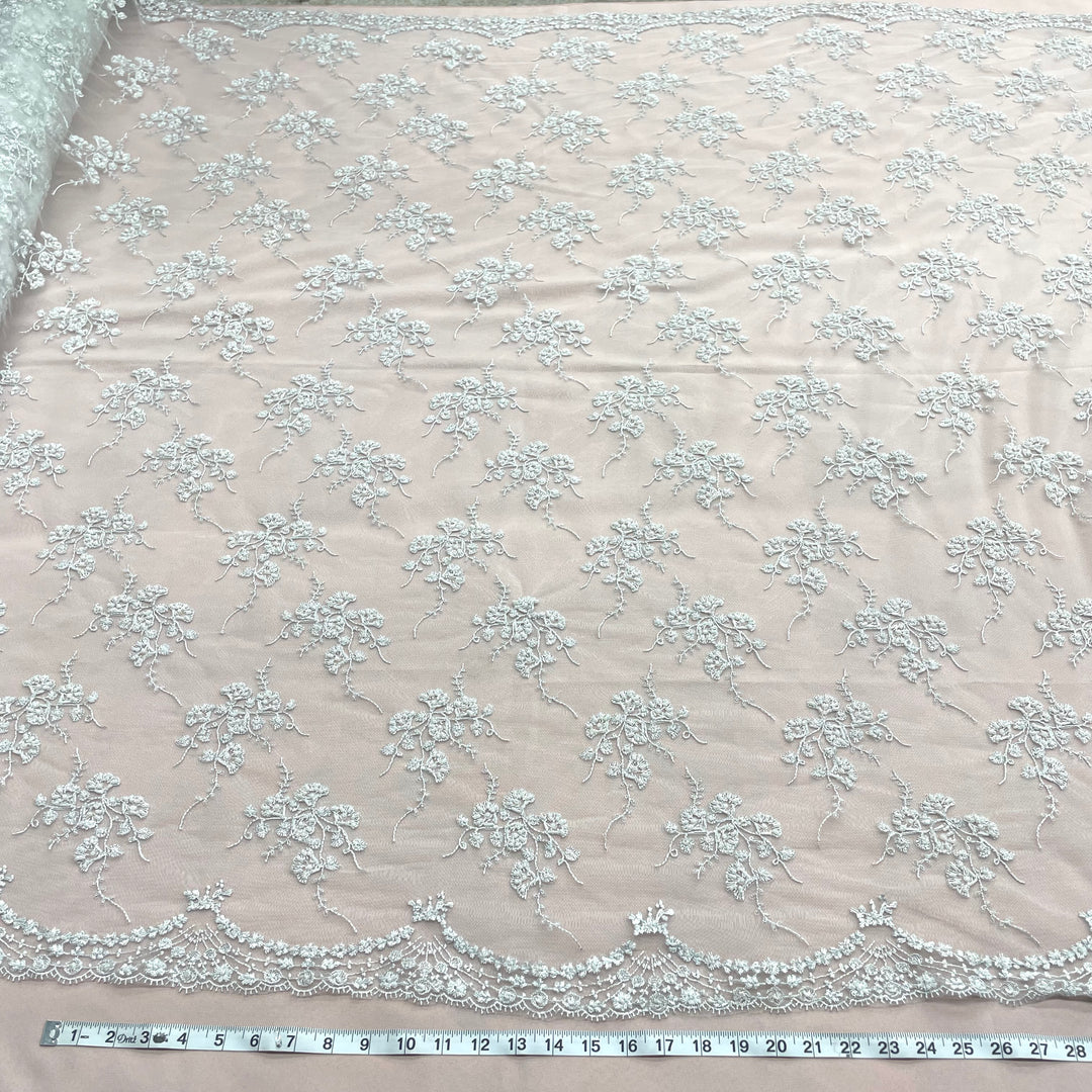 Beaded & Sequined Lace Fabric Embroidered on 100% Polyester Net Mesh | Lace USA