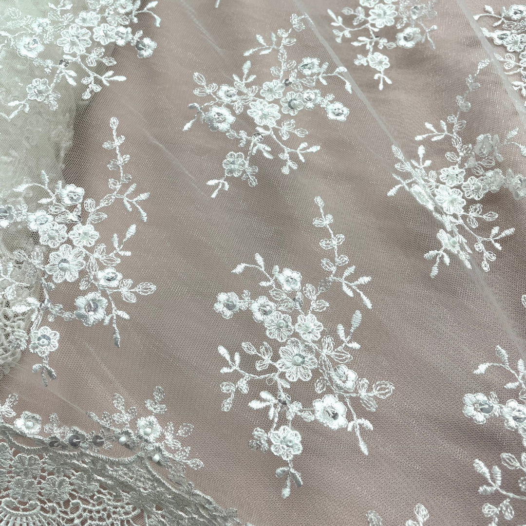 Beaded Lace Fabric Embroidered on 100% Polyester Net Mesh | Lace USA