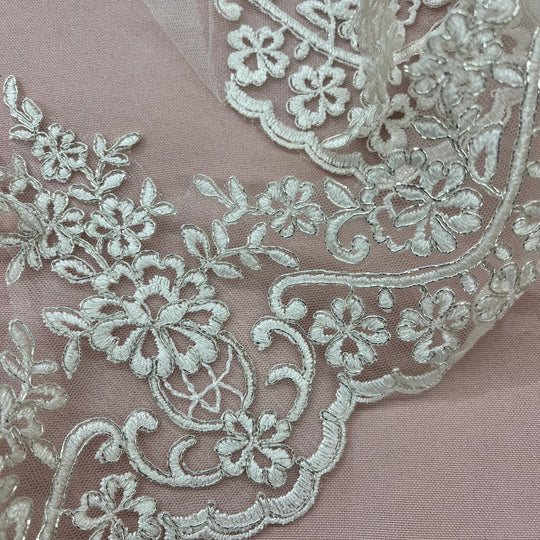 Corded Lace Trimming Embroidered on 100% Polyester Net Mesh | Lace USA