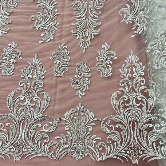 Beaded Lace Fabric Embroidered on 100% Polyester Net Mesh | Lace USA-GD-13267