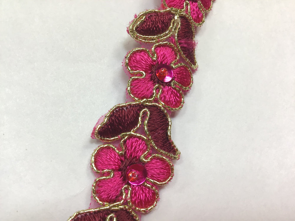 Corded, Beaded & Embroidered Fuchsia with Wine Trimming. Lace Usa