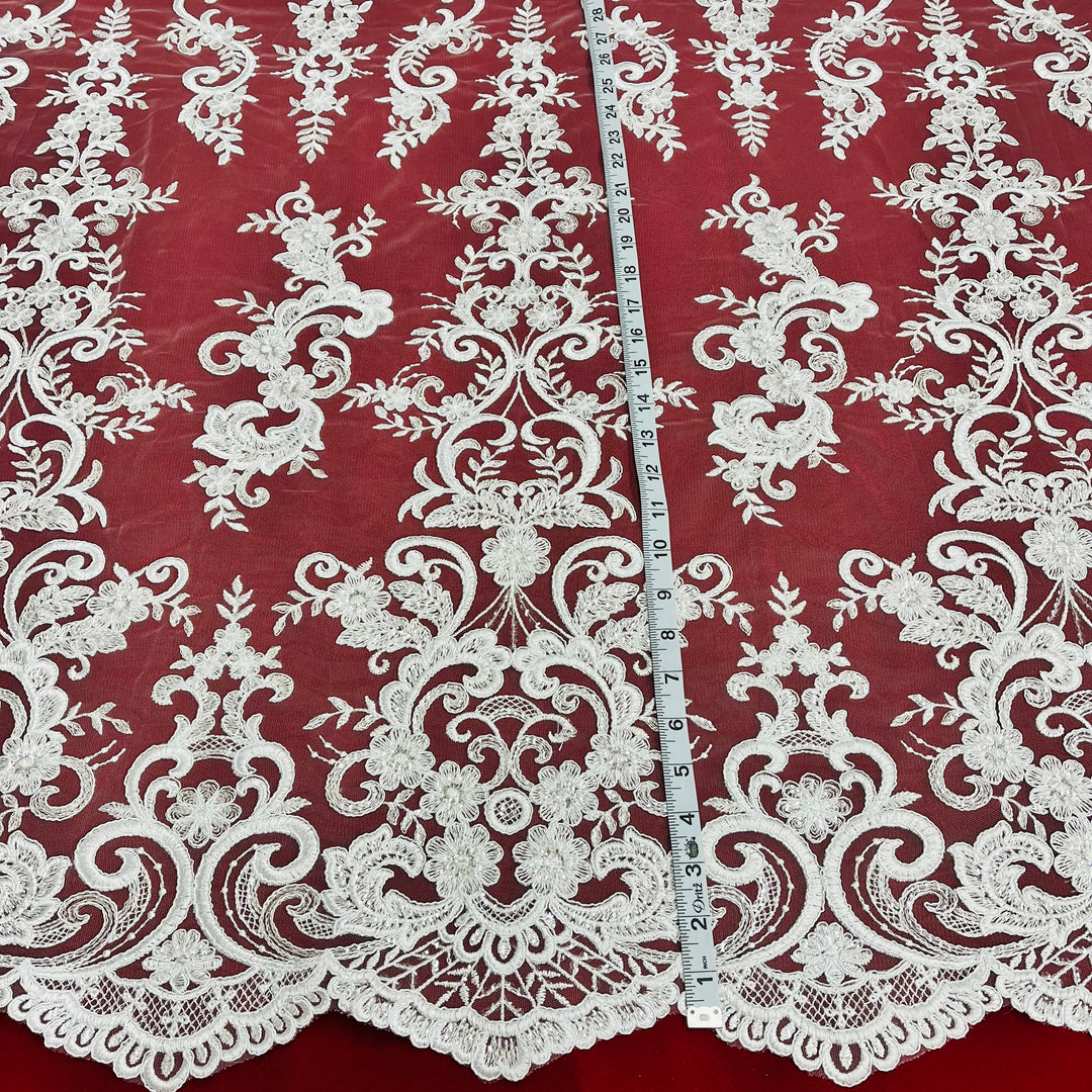 97213W-SB-Beaded & Corded Bridal Fabric Lace Embroidered on 100% Polyester Net Mesh | Lace USA