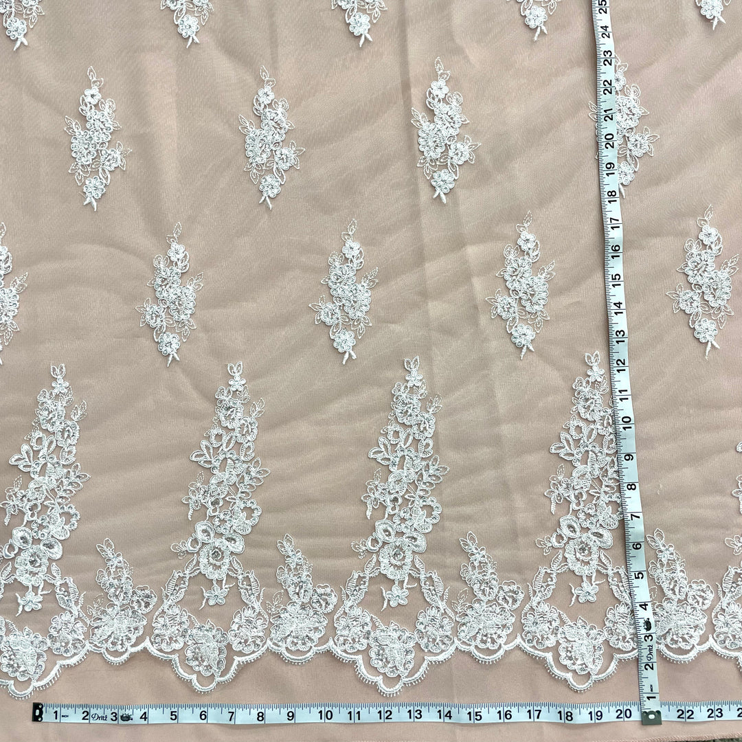 Beaded & Corded Bridal Lace Fabric Embroidered on 100% Polyester Net Mesh | Lace USA