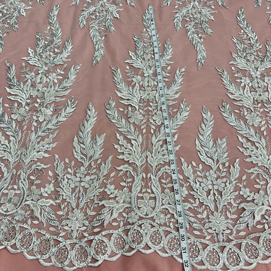 Beaded & Corded Bridal Fabric Lace Embroidered on 100% Polyester Net Mesh | Lace USA