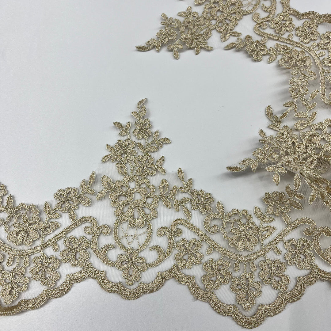 Corded Lace Trimming Embroidered on 100% Polyester Net Mesh | Lace USA