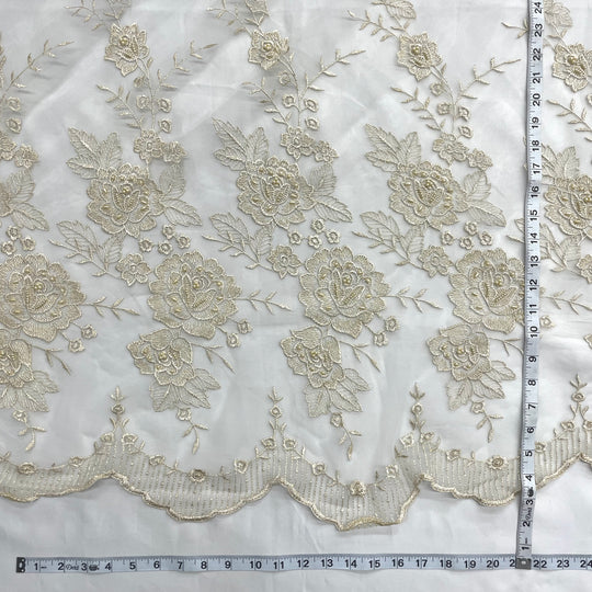 Beaded Lace Fabric Embroidered on 100% Polyester Net Mesh | Lace USA