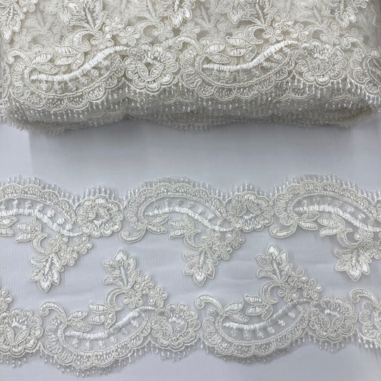 Corded & Embroidered Double Sided Trimming on Mesh Net Lace. Lace USA