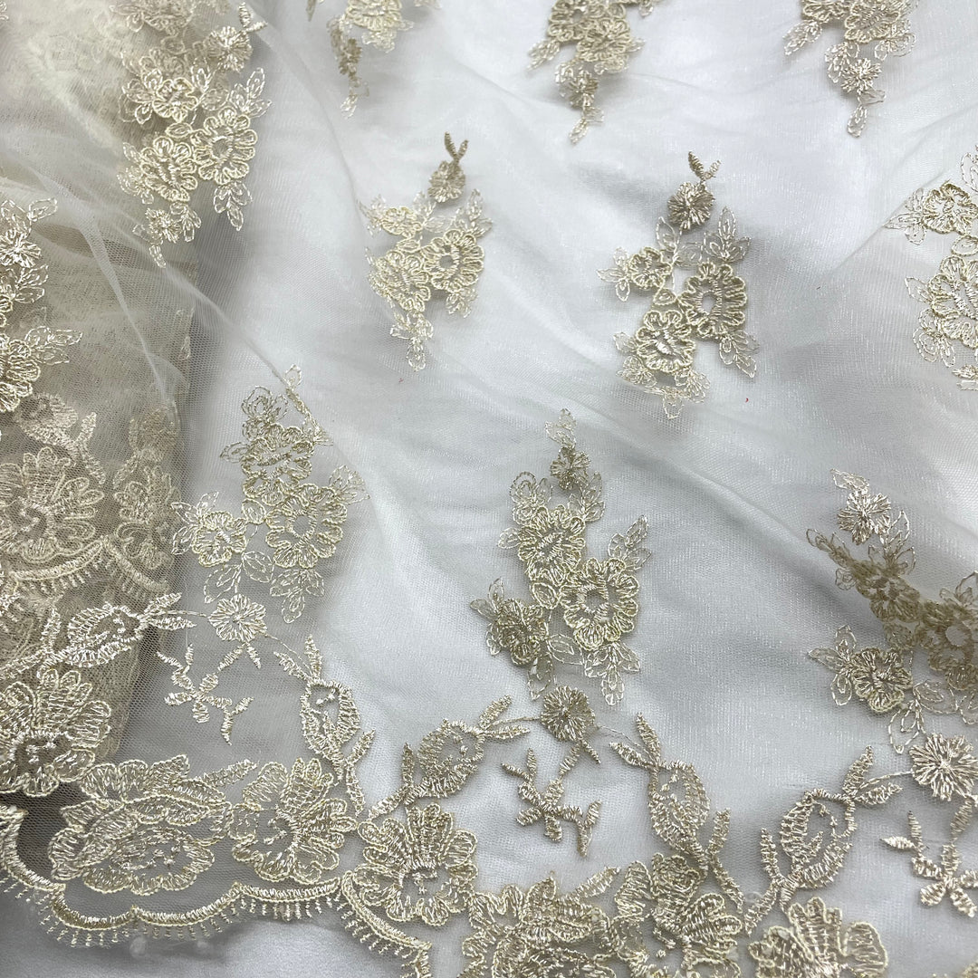 Corded Bridal Lace Fabric Embroidered on 100% Polyester Net Mesh | Lace USA