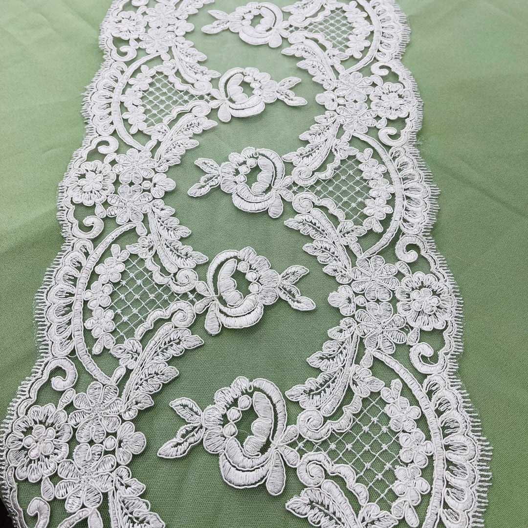 Corded Double Sided Lace Trimming Embroidered on 100% Polyester Net Mesh | Lace USA