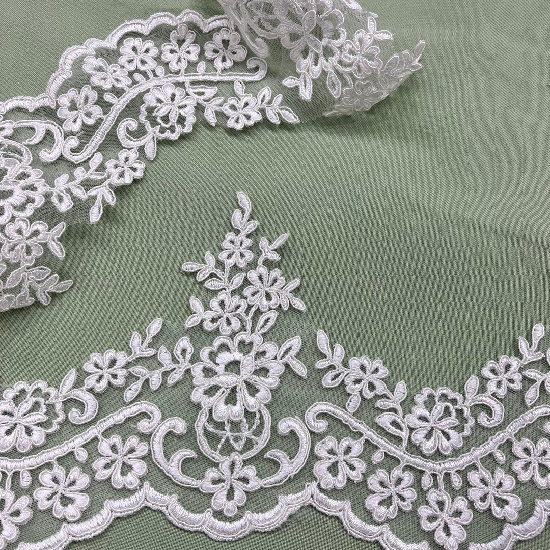 Corded Lace Trimming Embroidered on 100% Polyester Net Mesh | Lace USA