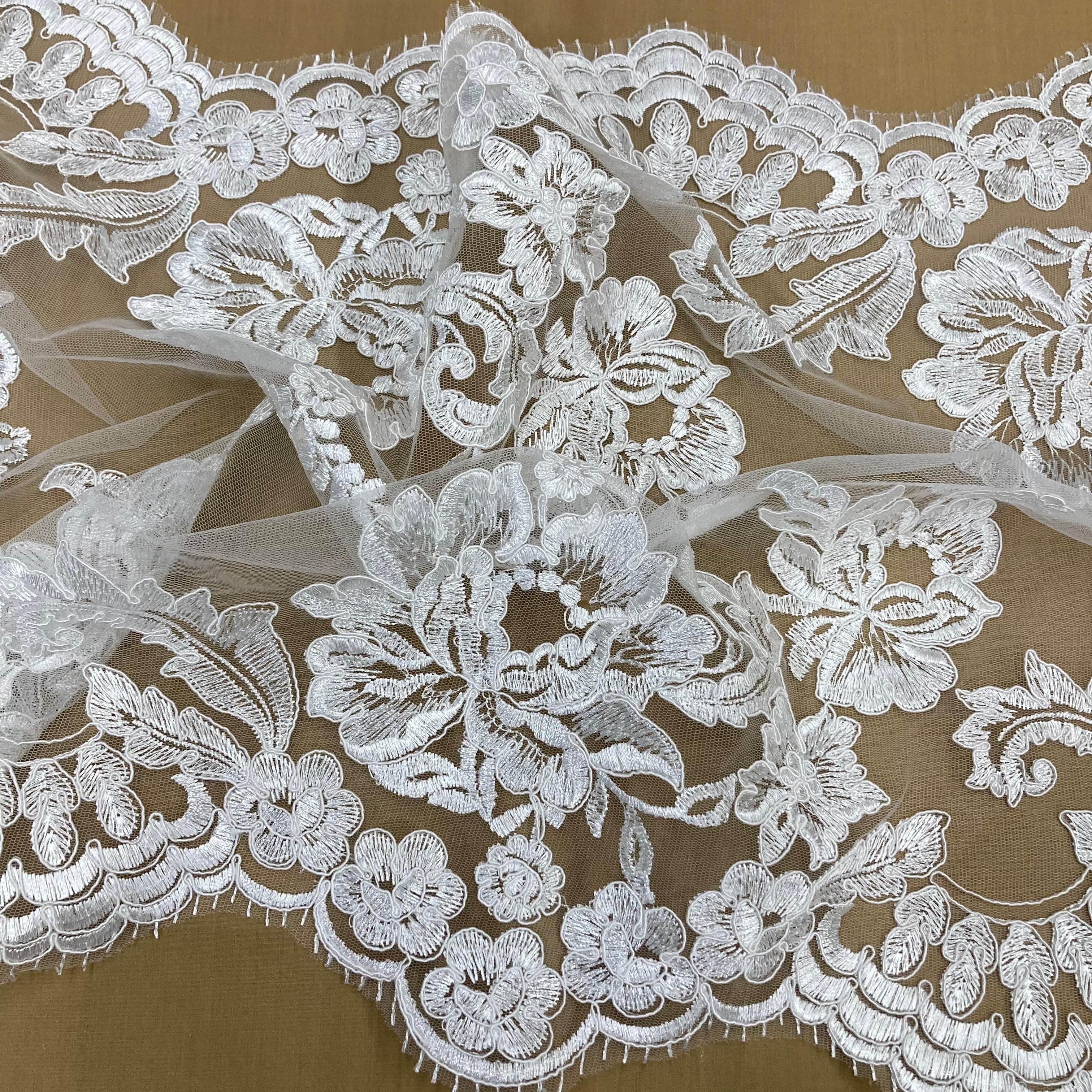 Double Sided Floral Lace Trimming Corded Embroidered on 100% Poly. Net Mesh | Lace USA