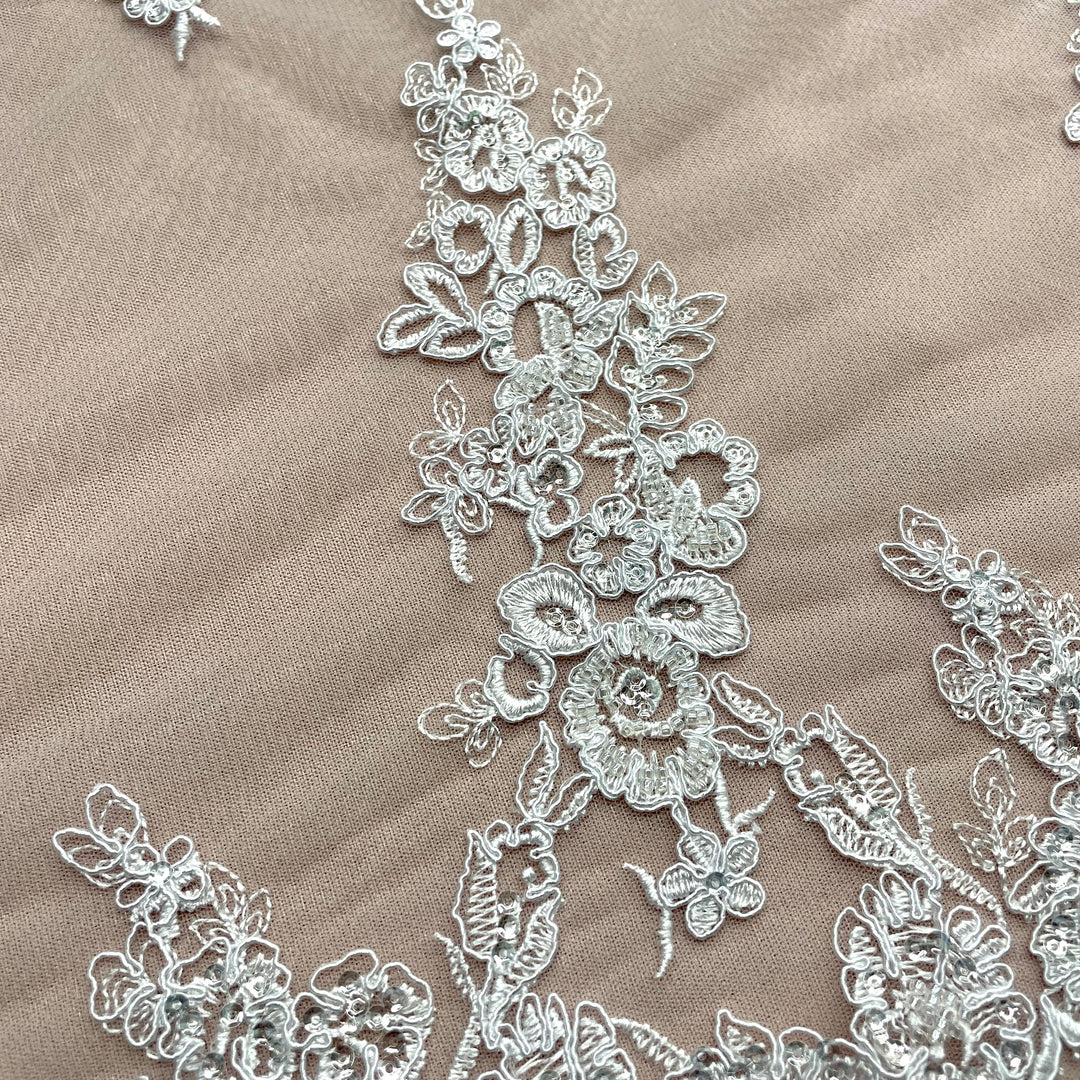 Beaded & Corded Bridal Lace Fabric Embroidered on 100% Polyester Net Mesh | Lace USA