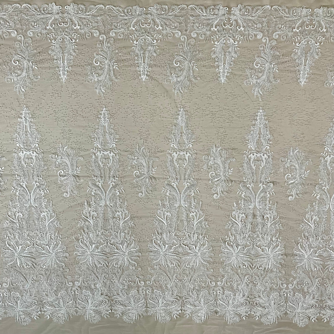 Beaded Lace Fabric Embroidered With Fuzzy Thread on 100% Polyester Net Mesh | Lace USA