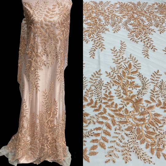 Beaded & Sequined Lace Fabric Embroidered on 100% Polyester Net Mesh | Lace USA