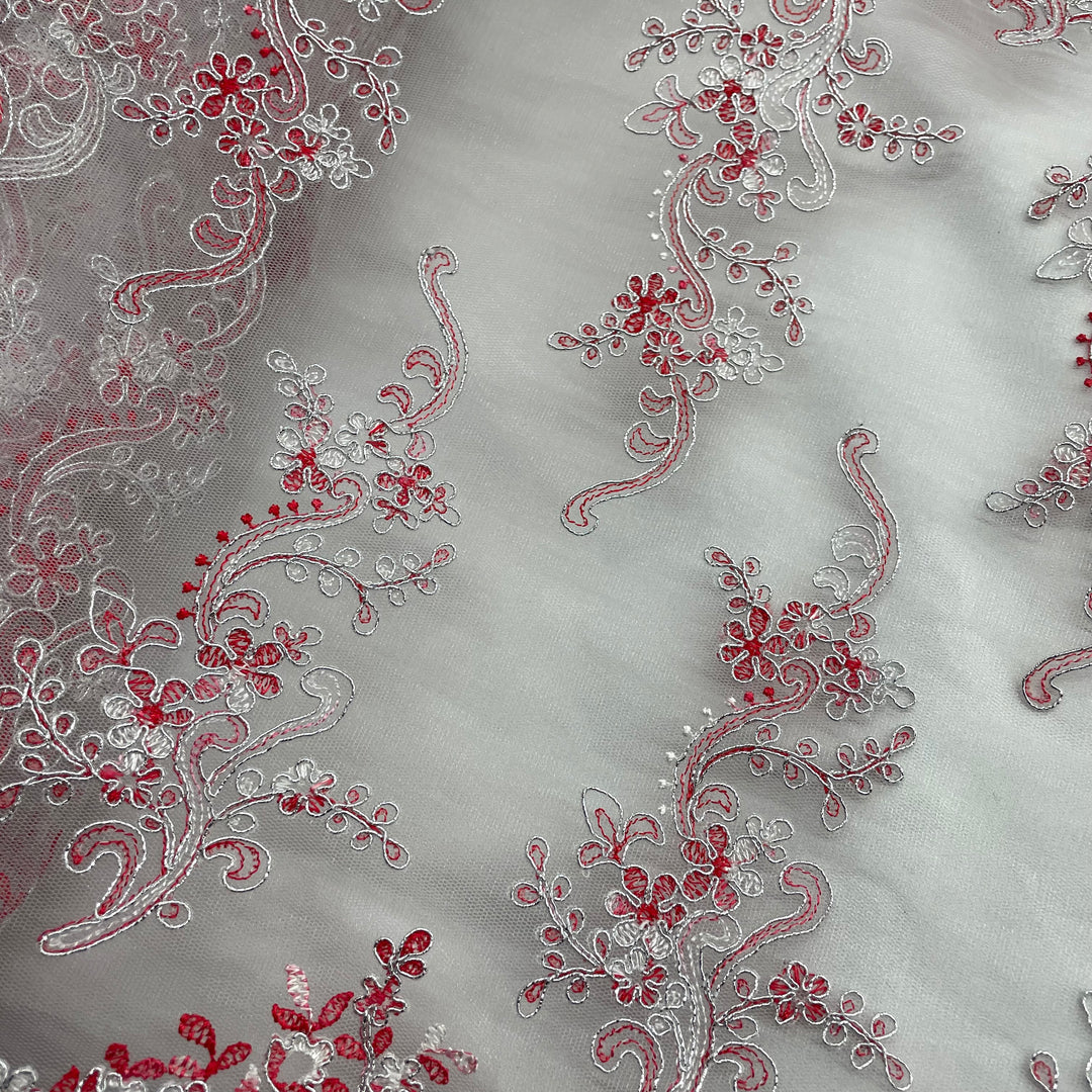 Corded Bridal Lace Fabric Embroidered on 100% Polyester Net Mesh | Lace USA