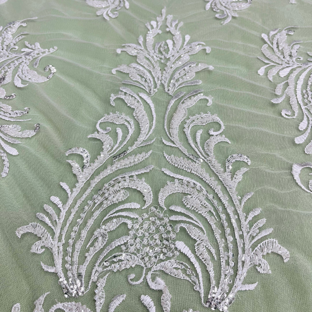 Beaded Lace Fabric Embroidered on 100% Polyester Net Mesh | Lace USA-GD-13267