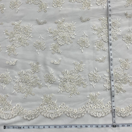 Beaded Lace Fabric Embroidered on 100% Polyester Net Mesh | Lace USA