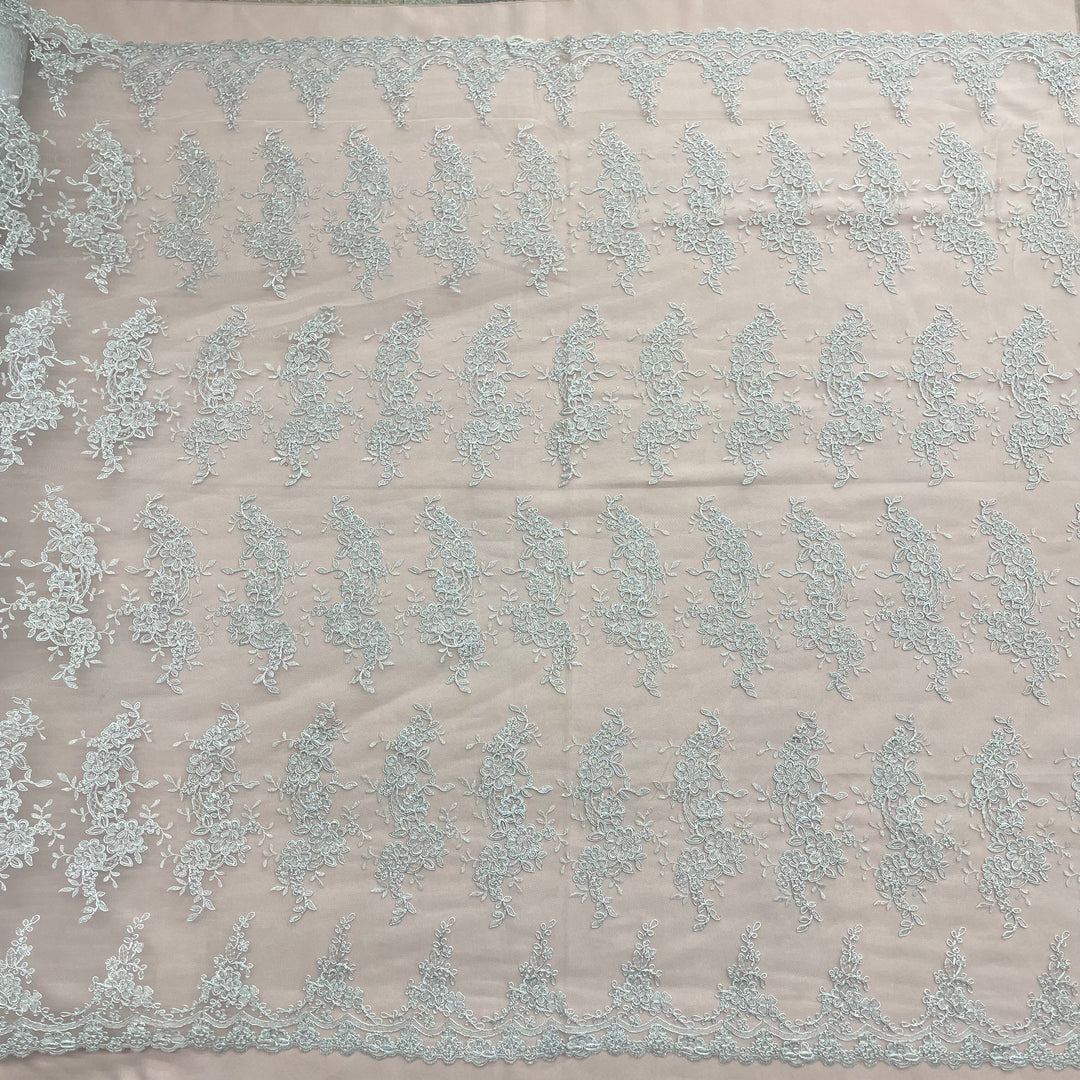 Corded Bridal Lace Fabric Embroidered on 100% Polyester Net Mesh | Lace USA