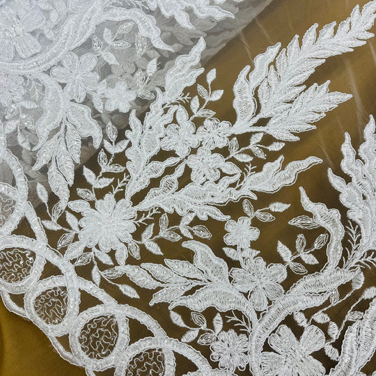 Beaded & Corded Bridal Fabric Lace Embroidered on 100% Polyester Net Mesh | Lace USA