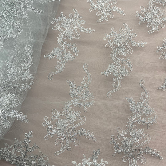 Corded Bridal Lace Fabric Embroidered on 100% Polyester Net Mesh | Lace USA