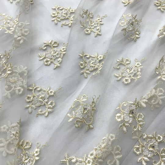 Beaded Lace Fabric Embroidered on 100% Polyester Net Mesh | Lace USA