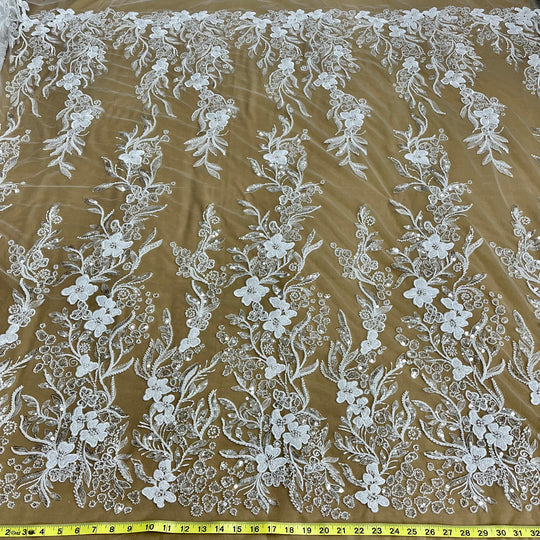 Beaded Lace Fabric Embroidered on 100% Polyester Net Mesh | Lace USA