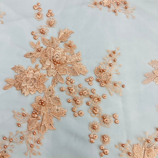 3D Floral Embroidered & Beaded Net Fabric. Lace USA