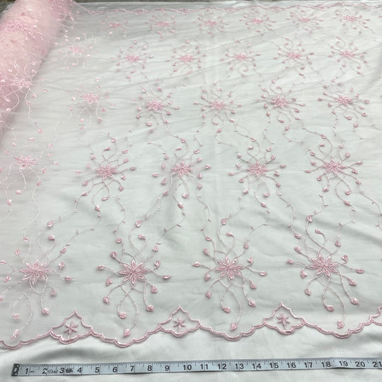 Beaded Lace Fabric Embroidered on 100% Polyester Net Mesh | Lace USA