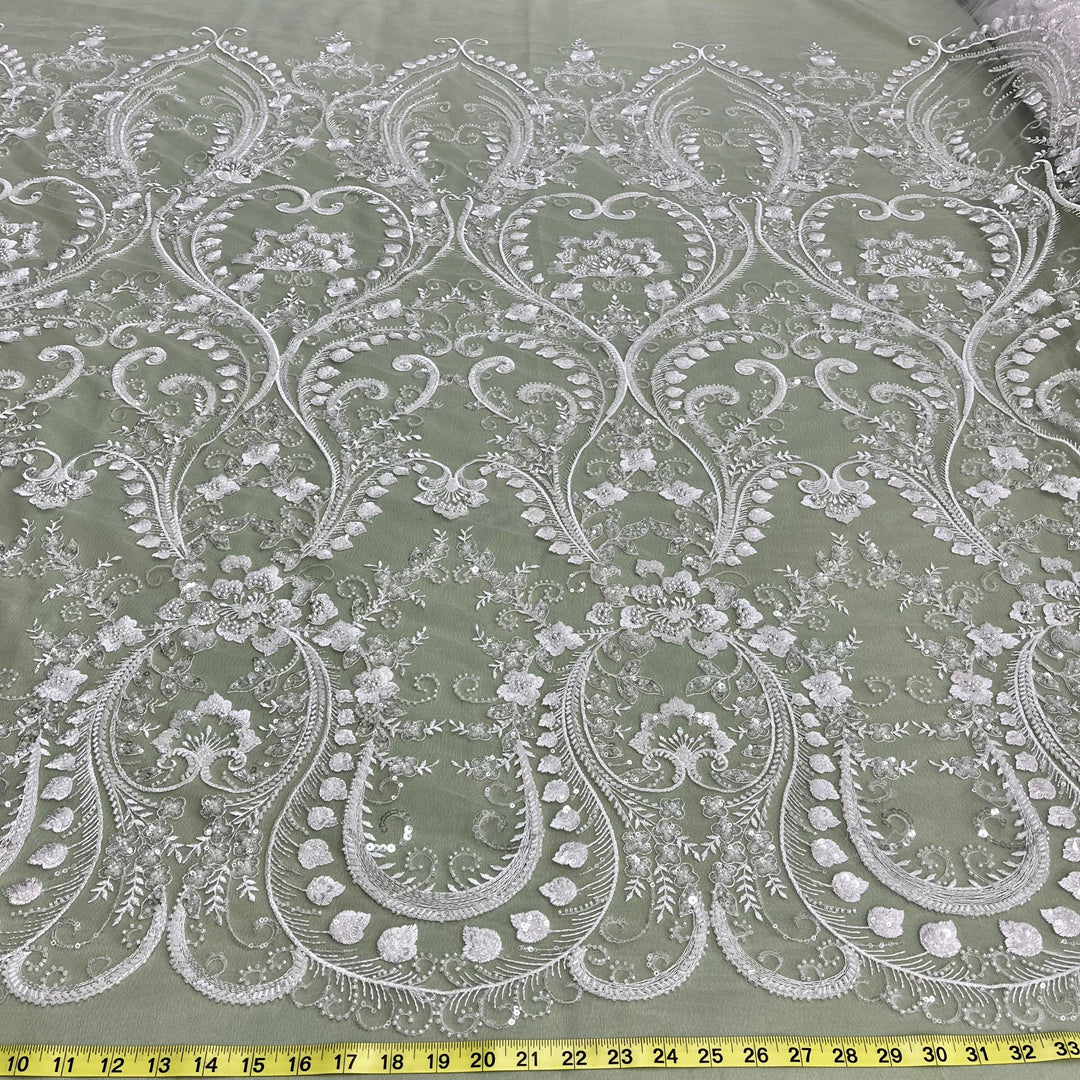 Beaded Lace Fabric Embroidered on 100% Polyester Net Mesh | Lace USA