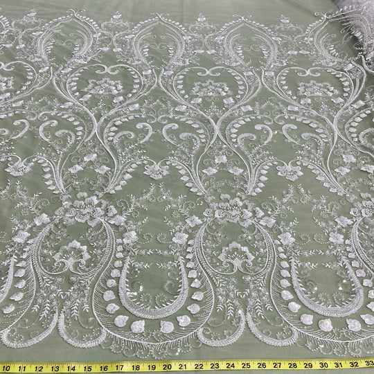 Beaded Lace Fabric Embroidered on 100% Polyester Net Mesh | Lace USA