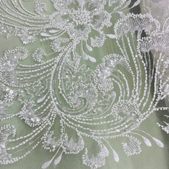 Beaded Lace Fabric Embroidered on 100% Polyester Net Mesh | Lace USA