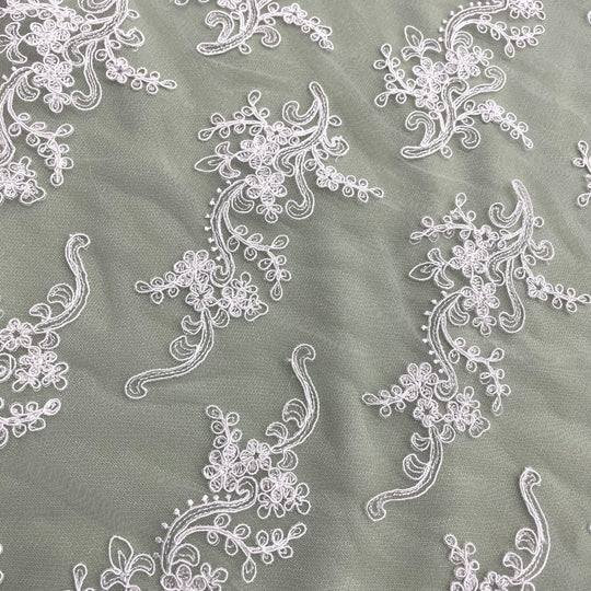 Corded Bridal Lace Fabric Embroidered on 100% Polyester Net Mesh | Lace USA