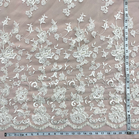 Beaded Lace Fabric Embroidered on 100% Polyester Net Mesh | Lace USA - 41583W-BP