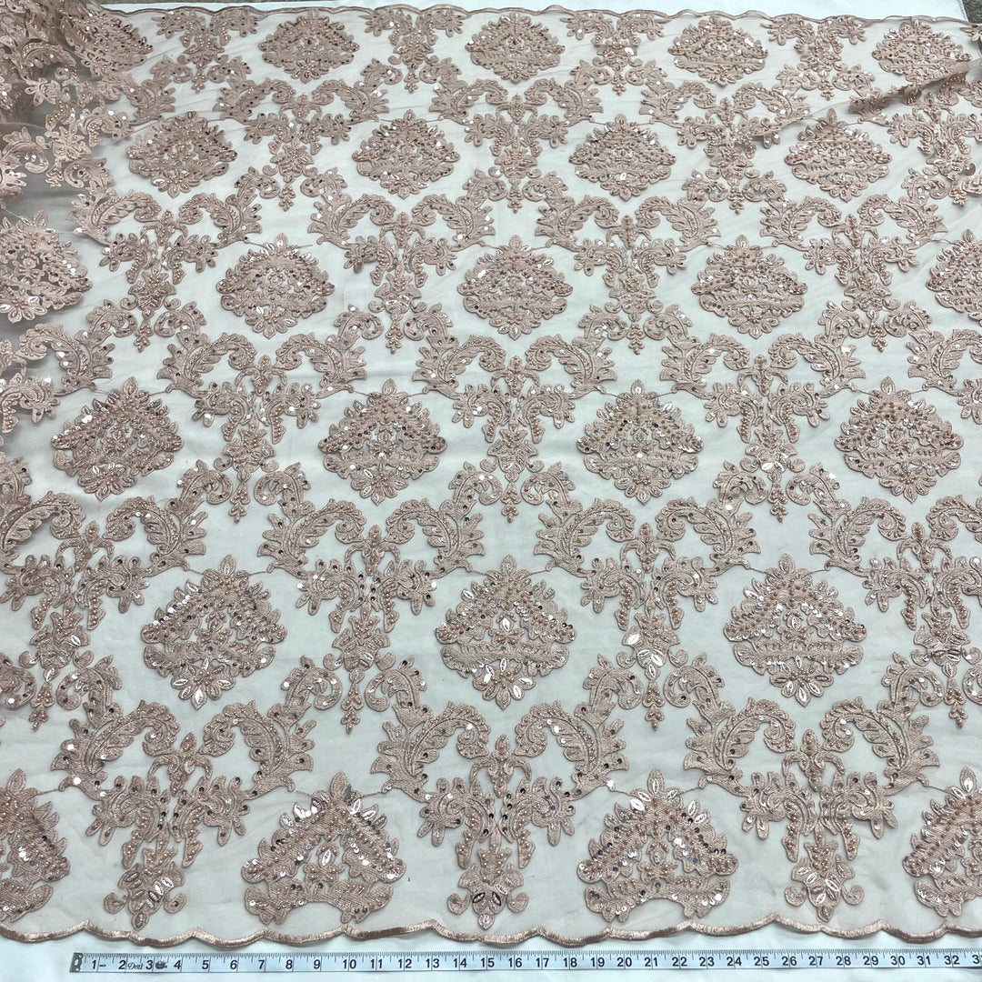 Beaded Lace Fabric Embroidered on 100% Polyester Net Mesh | Lace USA