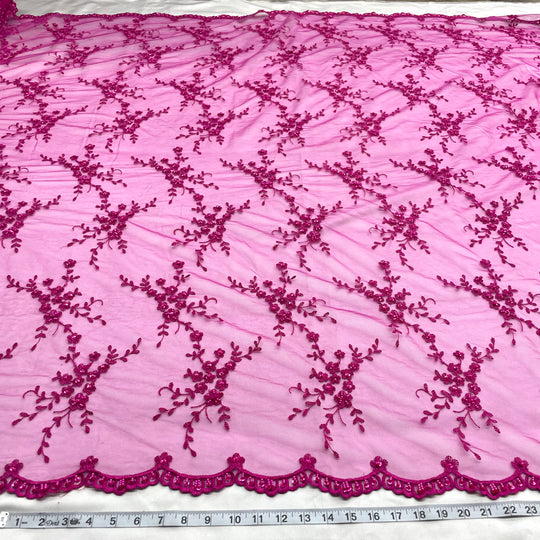 Beaded Lace Fabric Embroidered on 100% Polyester Net Mesh | Lace USA