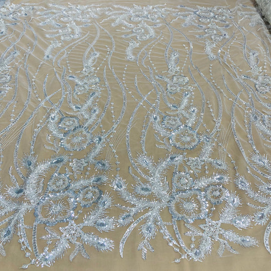 Beaded & Sequined Lace Fabric Embroidered on 100% Polyester Net Mesh | Lace USA