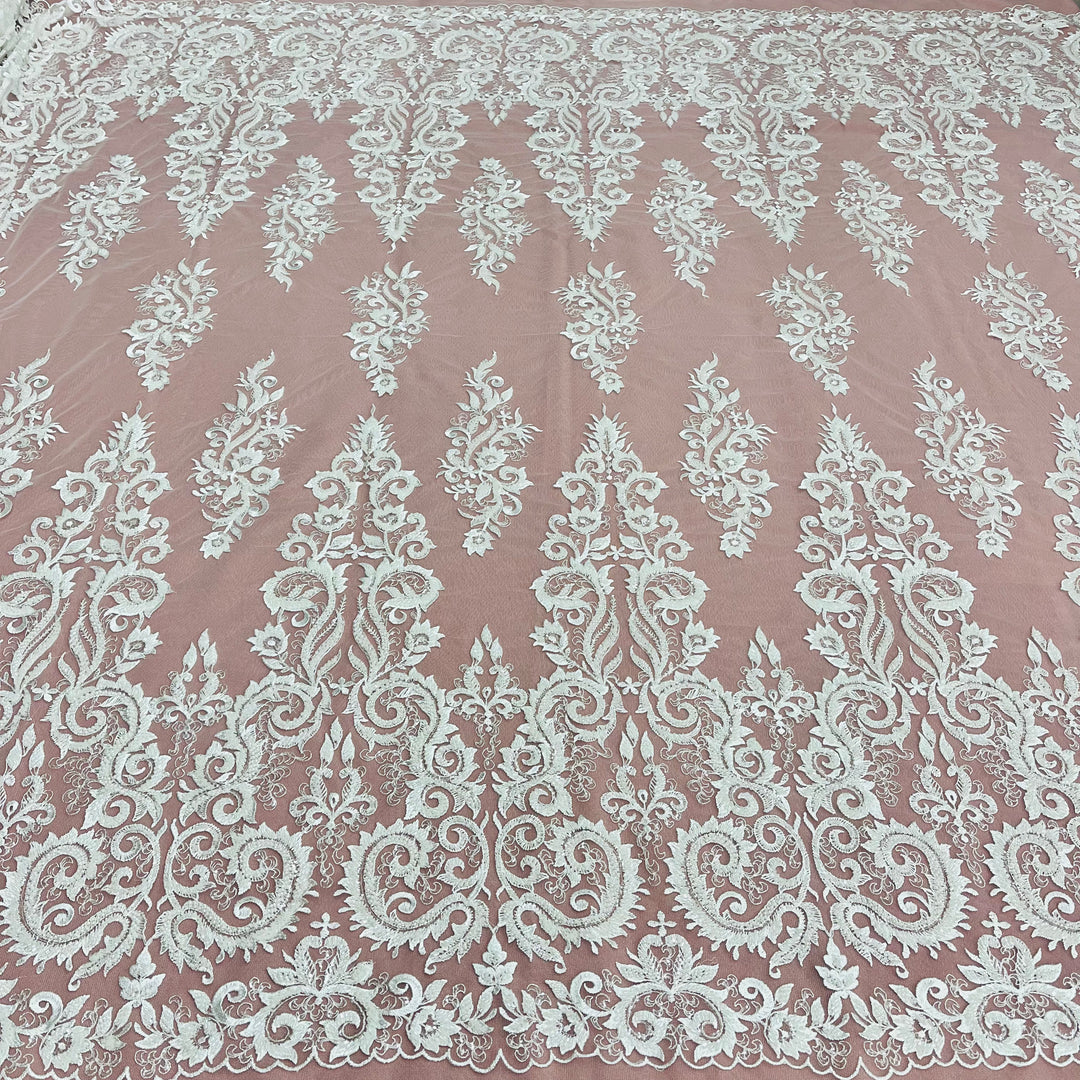 Beaded Lace Fabric Embroidered on 100% Polyester Net Mesh | Lace USA