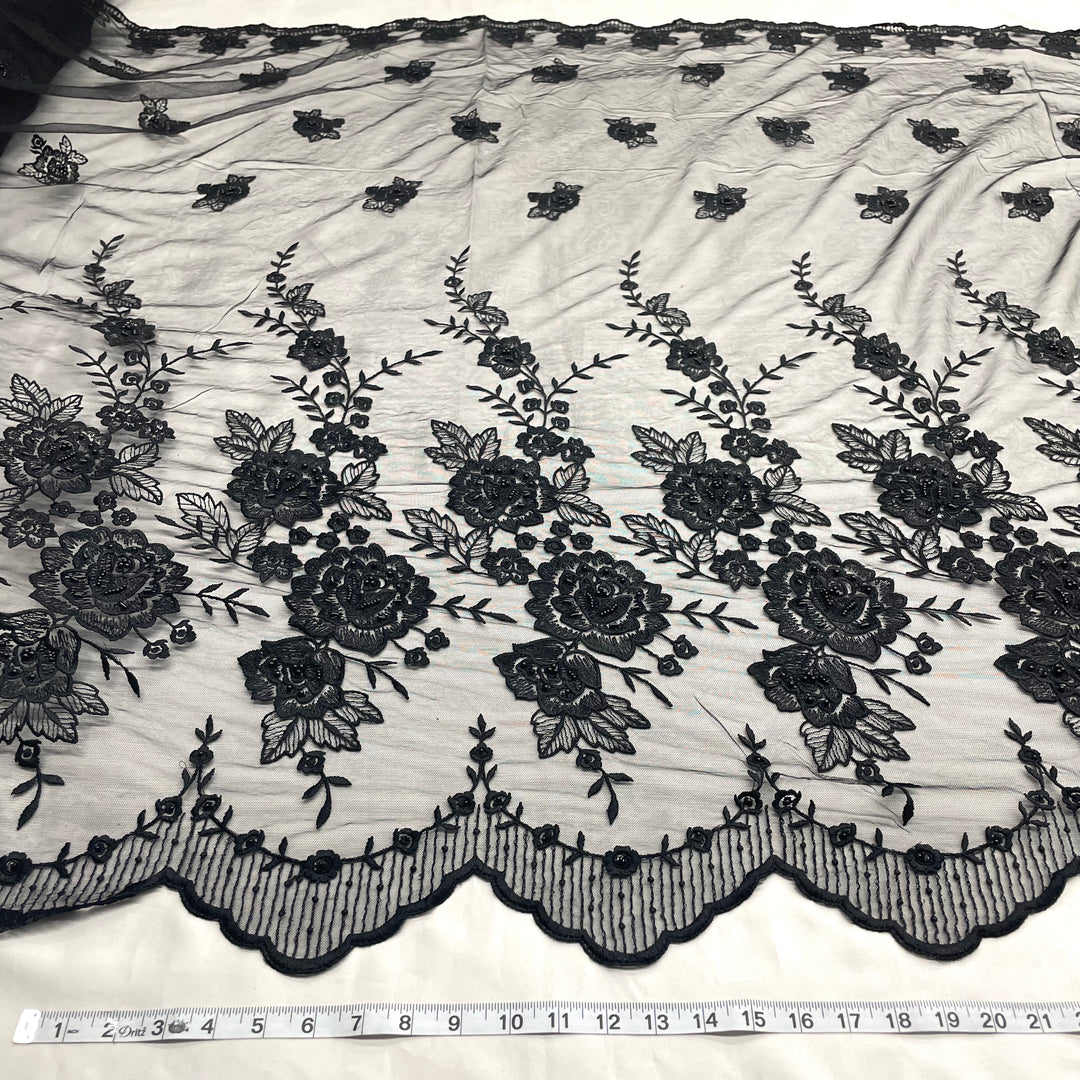 Beaded Lace Fabric Embroidered on 100% Polyester Net Mesh | Lace USA