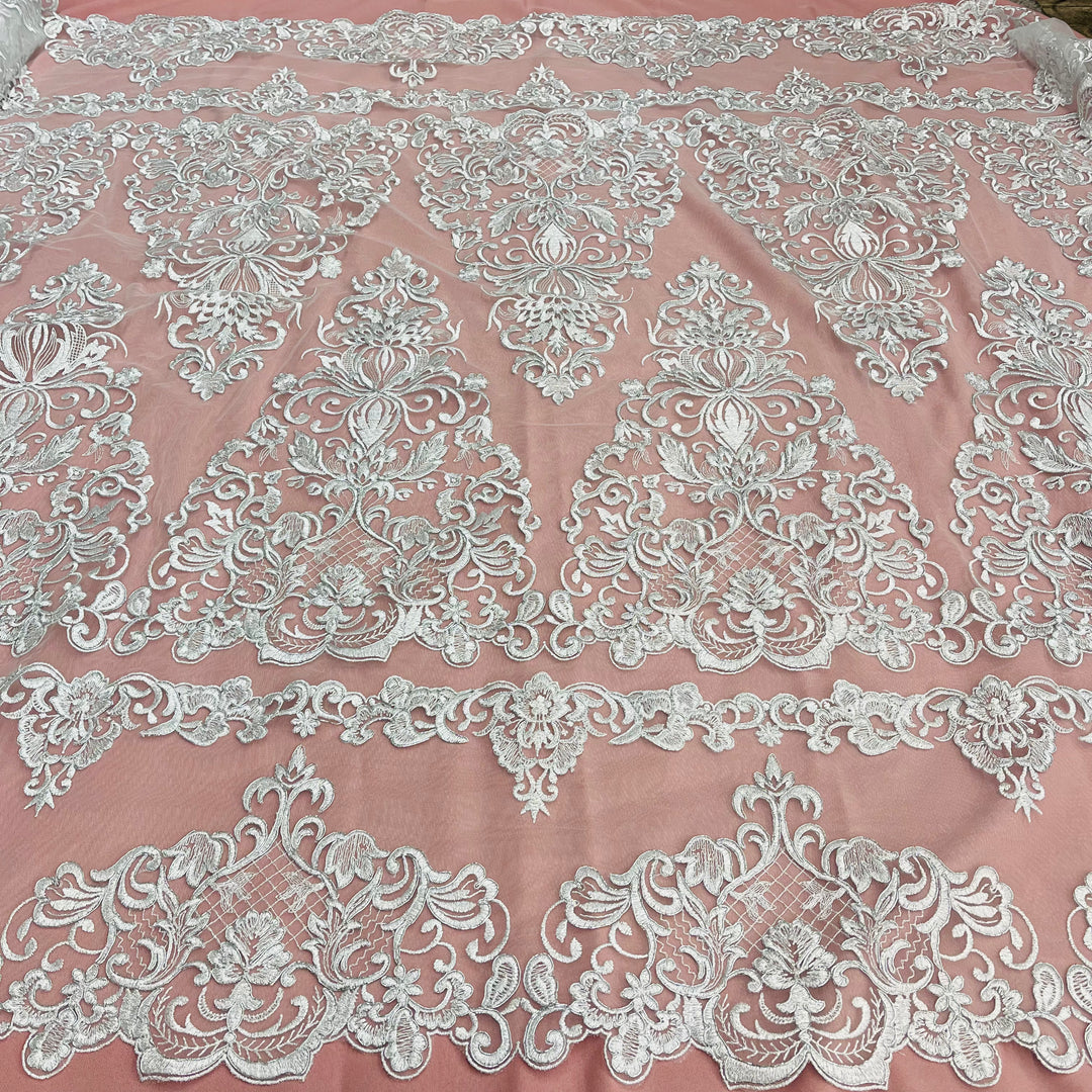 Corded Bridal Lace Fabric Embroidered on 100% Polyester Net Mesh | Lace USA