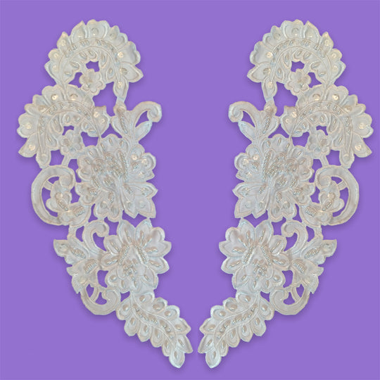 Beaded Lace Applique Embroidered on 100% Polyester Satin | Lace USA