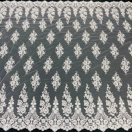 Beaded & Corded Lace Fabric Embroidered on 100% Polyester Net Mesh | Lace USA