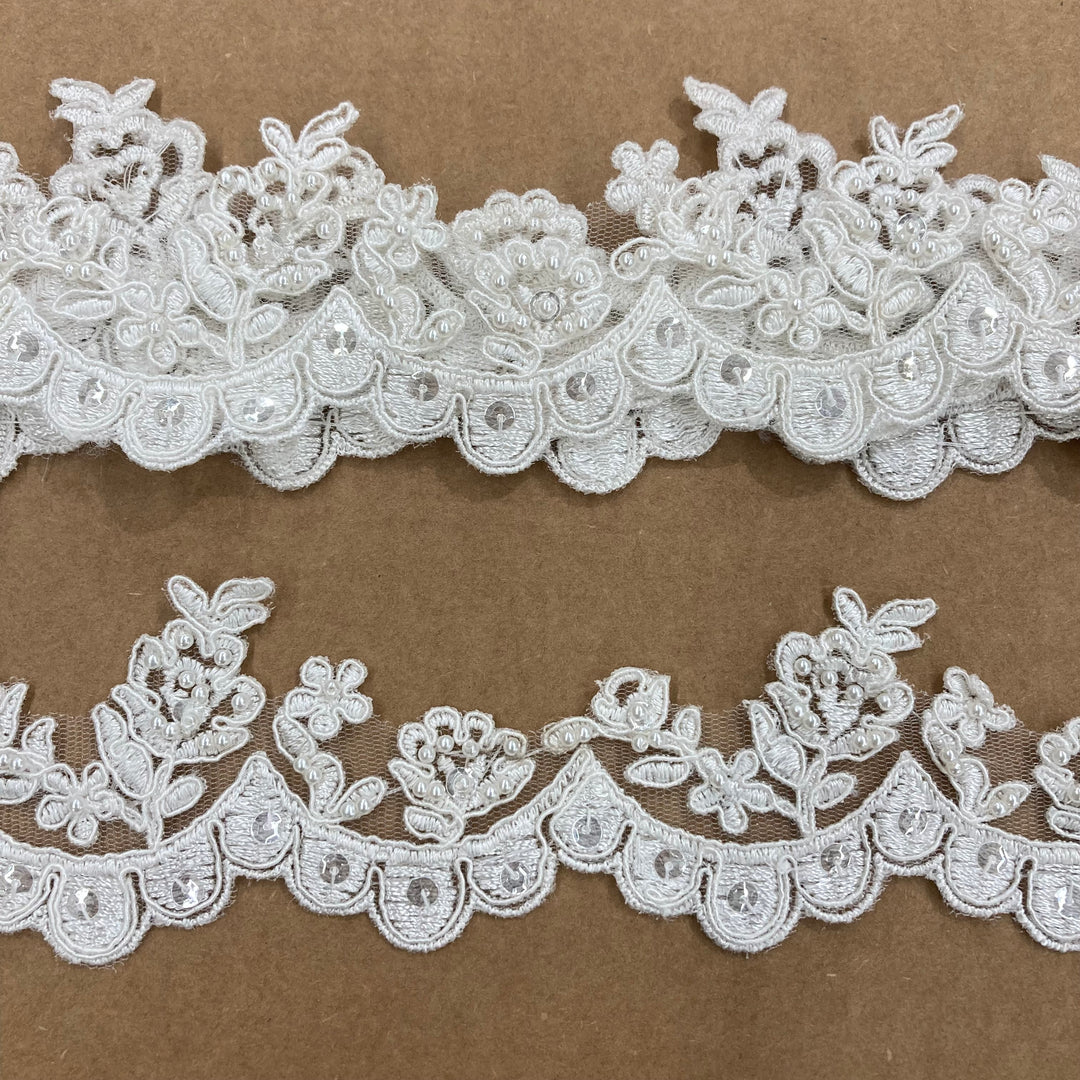 Corded & Beaded Floral Embroidered lace Trimming. Lace Usa