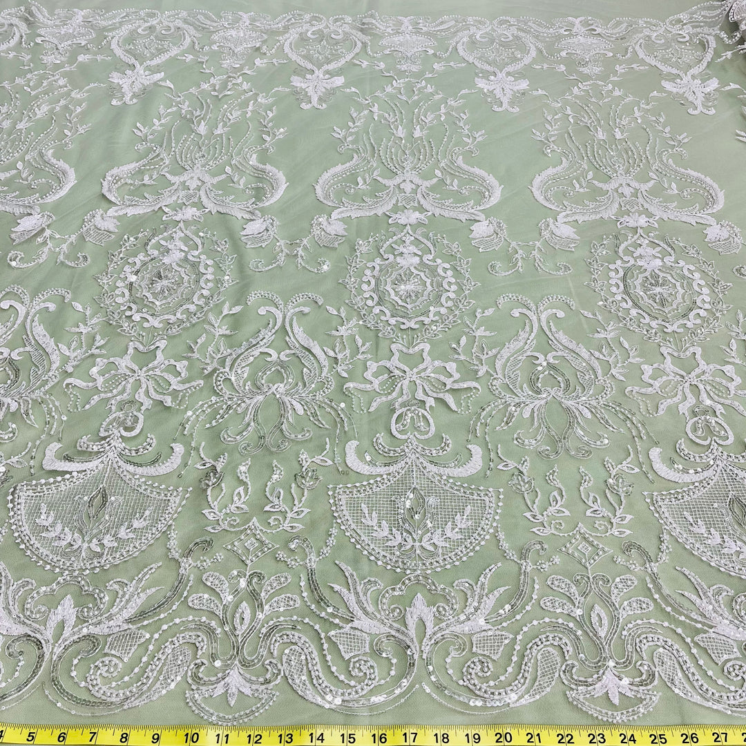 Beaded Lace Fabric Embroidered on 100% Polyester Net Mesh | Lace USA