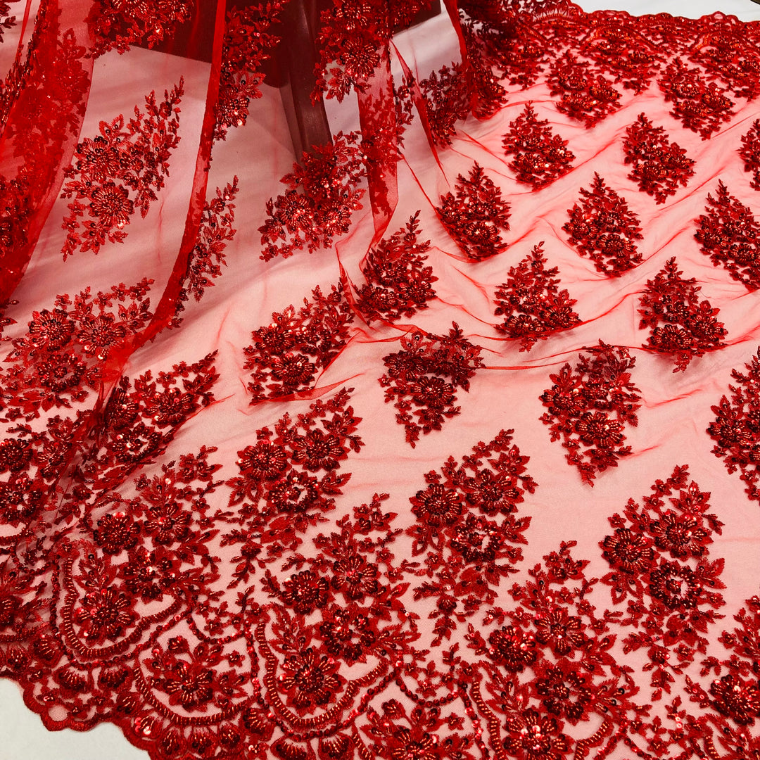 Embroidered & Beaded Net Mesh Fabric with Beads. Lace USA