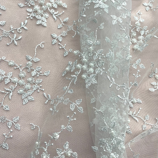 Beaded Lace Fabric Embroidered on 100% Polyester Net Mesh | Lace USA