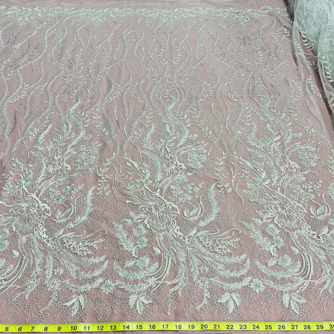 Beaded Lace Fabric Embroidered on 100% Polyester Net Mesh | Lace USA