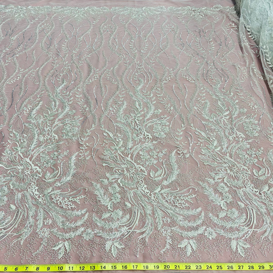 Beaded Lace Fabric Embroidered on 100% Polyester Net Mesh | Lace USA