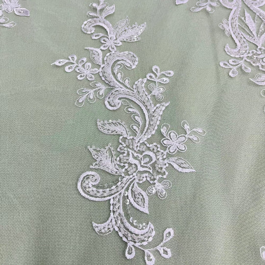 Beaded Lace Fabric Embroidered on 100% Polyester Net Mesh | Lace USA - GD-12186 Ivory