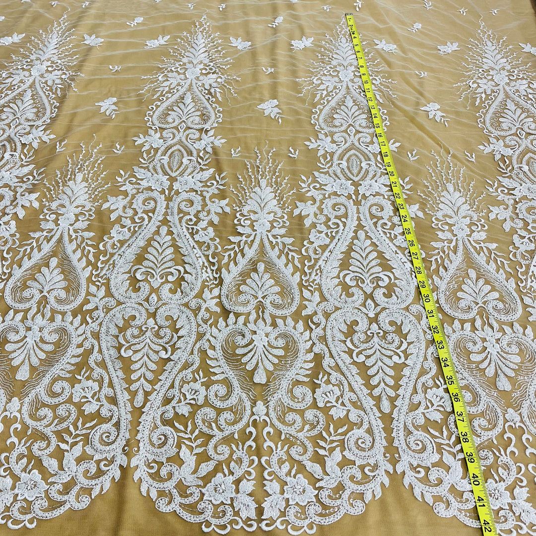 Beaded Lace Fabric Embroidered on 100% Polyester Net Mesh | Lace USA